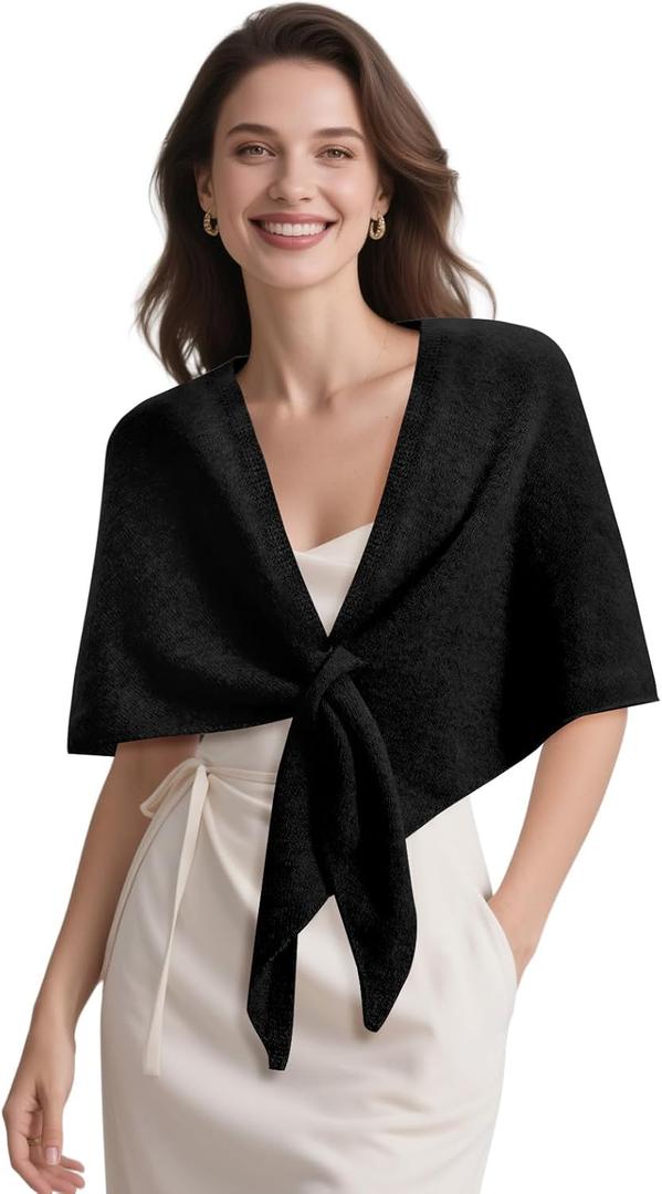 Pashmina Wraps for Women Poncho Shawls for Evening Dresses Top Casual Knitted Triangle Cashmere Scarf for Fall Winter (Brown)