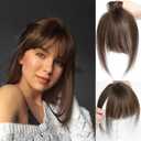 HOOJIH Real Human Hair Topper with Bangs for Women with Thinning Hair Large Base Handmade Invisiable Lace Topper Wig - Medium Brown