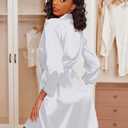 Ekouaer Women's Satin Robe Short Bridesmaid Bride Feather Bridal Robe Kimono Silky Long Sleeve Bathrobe S-XXL (XXL)