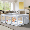 74" ×50" Large Baby Playpen, Baby Playard for Babies and Toddlers, Play Fence Play Pens for Indoor & Outdoor, Sturdy Safety Play Yard with Soft Breathable Mesh, Anti-Fall, Grey