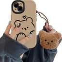 Cute Brown Teddy Bear Pattern Phone Case with Kawaii 3D Cartoon Bear Hangings iPhone X/XS, Non-Slip Design and Shock Absorption, Phone Case for Teen Girls, Boys, Women and Men(iPhone - X/XS)