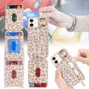 for iPhone 12 Mini Case with Card Holder for Women, for iPhone 12 Mini Phone Case Wallet with Strap Credit Card Slots Crossbody with Kickstand Zipper Case - Rice Leopard