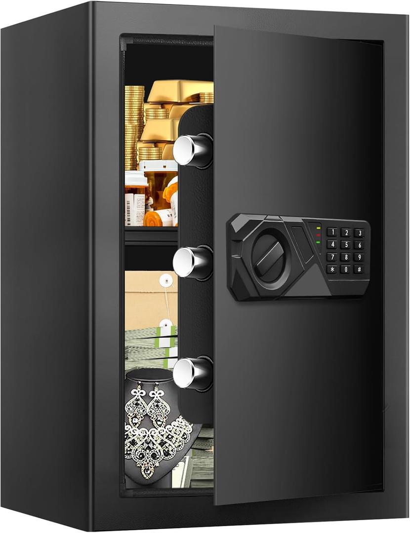 3.4 Cubic Feet Large Safes for Home Use Fire and Water proof, Digital Security Safe with Key and Combination, Home Safes Water and Fireproof for Firearm Medicine Money Valuables