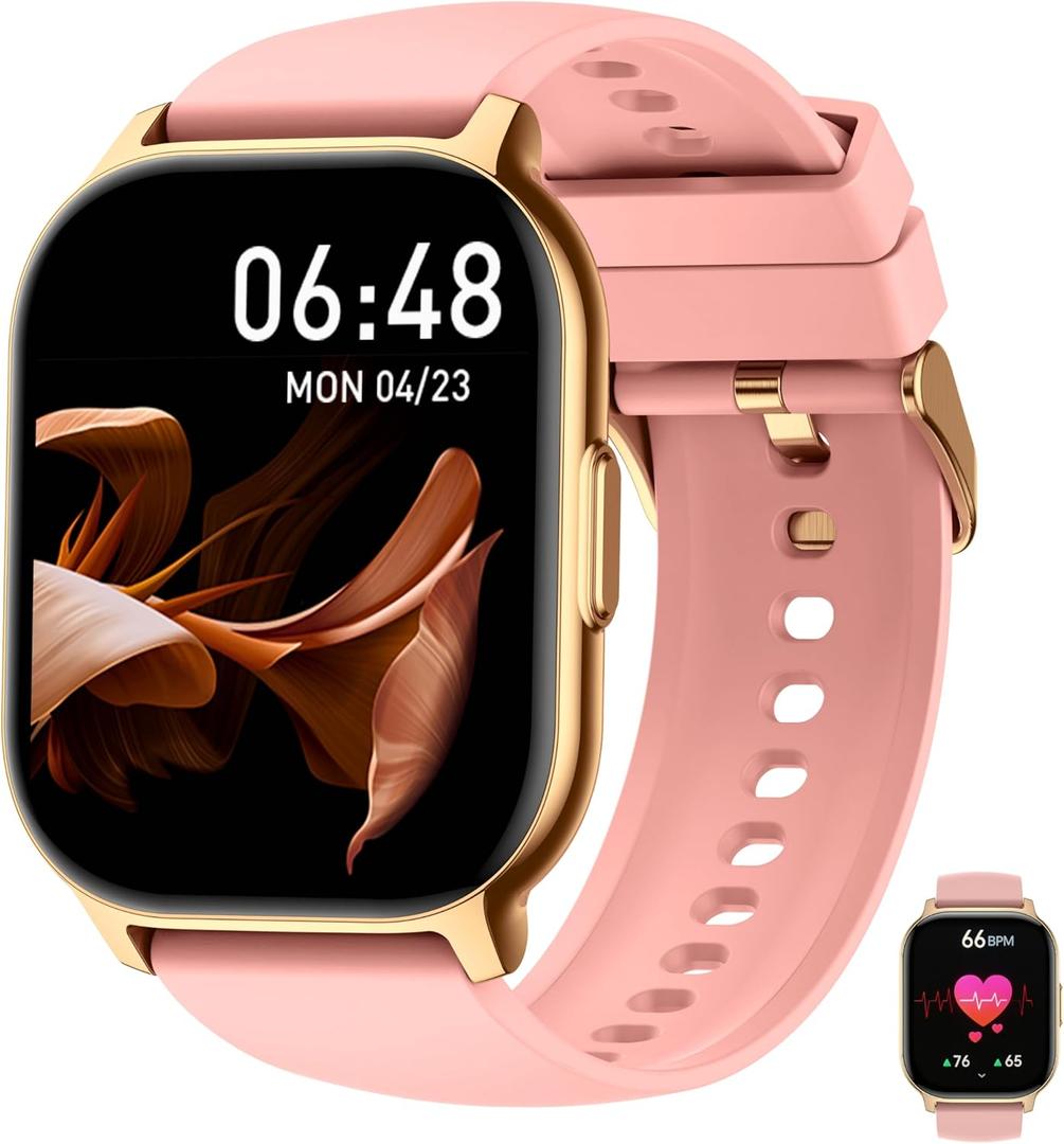 Zreal Smart Watch for Women with Bluetooth Calls & Text, 2.1" HD Large Screen Health & Fitness Tracker for Android & iPhone, Heart Rate & Sleep Monitor, 7-Day Battery, IP68 Waterproof Activity Watch (Pink)