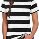 LilyCoco Women's Short Sleeve Striped Shirt Tops Crewneck T Shirt Basic Tees Black X-Large