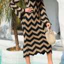 Saodimallsu Womens Striped Bodycon Beach Dress V Neck Tie Front Bell Sleeve Crochet Cover Up Vacation Long Dresses (Large, Khaki)