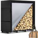 4ft Firewood Rack Outdoor with Waterproof Widened Cover, Heavy Duty Firewood Holder includes Hooks, Powder-coated Wood Rack with Carrier Bag, Firewood Storage Rack for Fireplace Deck Patio