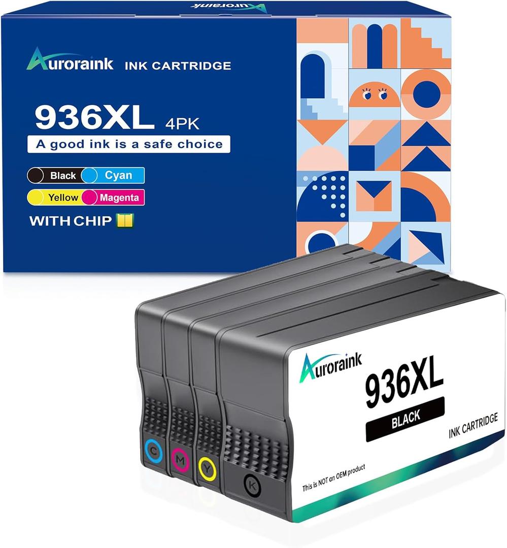 936XL Ink Cartridges with Chip Replacement for HP 936e 936XL Ink cartridges Combo Pack for HP OfficeJet Pro 9110b 9120b 9130b OfficeJet Pro Wide Format 9720 9730 Printer (Black Cyan Magenta Yellow)
