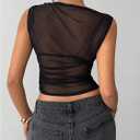 RoseSeek Women's Mesh See Through Tank Top Sleeveless Mock Neck Ruched Crop Tops Going Out Outfit (S)
