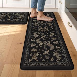 LEEVAN Cushioned Kitchen Mats for Floor 2 Piece, Anti Fatigue Mats for Kitchen Floor Non-Slip, Black Memory Foam Kitchen Mat Set, Waterproof Ergonomic Standing Mat for Bar, Office,Desk, Laundry (17.3"x29"+17.3"x47"-0.47inch)