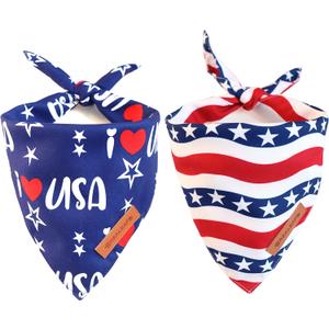 Realeaf 4th of July Bandanas 2 Pack, Triangle Reversible American Flag Pet Patriotic Scarf for Boy and Girl, Premium Durable Fabric, USA Bandana for Medium and Large Dogs (Large)