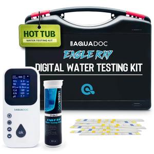 Eagle Ray Digital Spa Water Test Kit by AquaDoc with Digital Water Tester and 30 hot tub Test Strips for Chlorine, Bromine, Total Hardness, Cyanuric Acid, Alkalinity, and pH