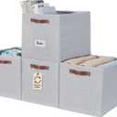 DECOMOMO Storage Baskets, 13x15x13 Storage Cube Bins with Labels for Organizing Shelves (Kallax / 4pcs, Light Texture Grey)