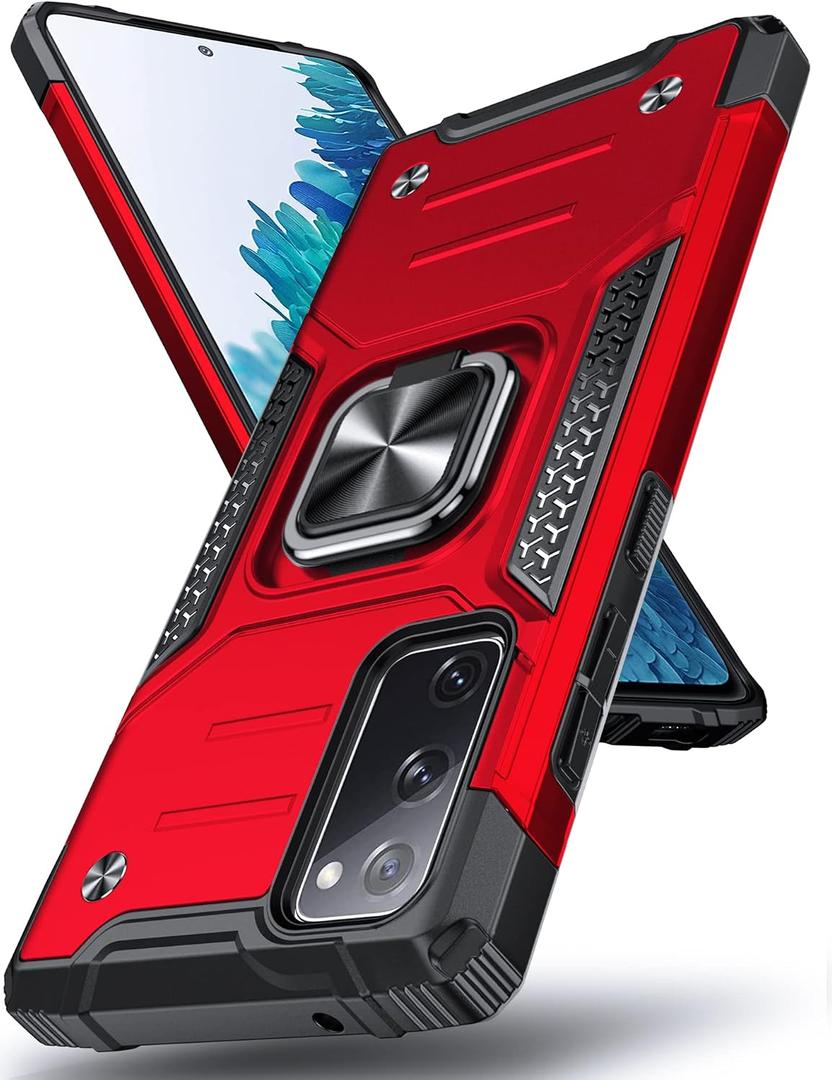 DASFOND Designed for Galaxy S20 FE Case with Stand, 360 Rotatable Metal Ring Kickstand Military Grade Impact Resistant Shockproof Protective Phone Case Cover for Samsung Galaxy S20 FE, Red