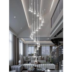 H138 Modern Chandelier for High Ceiling 26-Lights Chrome Raindrop Chandeliers Crystal Pendant Light Fixture Large Chandelier for Staircase Foyer Villa Dimmable LED Hanging Light
