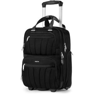 Underseat Carry On Luggage with Wheels, 16-inch Softside Rolling Under Seat Luggage, Lightweight Overnight Carry On Suitcase for Women Men(Black