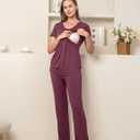 SUNNYBUY Womens Maternity Nursing Pajamas Set, Short Sleeve Breastfeeding ShirtsPregnancy Shorts & Pants 3 Piece Nursing PJS (Red, XL)