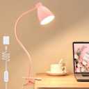 BOHON Cute Desk Lamp with Clamp 10W 38 LED Clip on Light, 3 Color 10 Brightness Auto Off Timer Flexible Gooseneck Pink Lamp Kawaii Accessories Desk Lights for Office Home Bed Bedside Reading, Pink