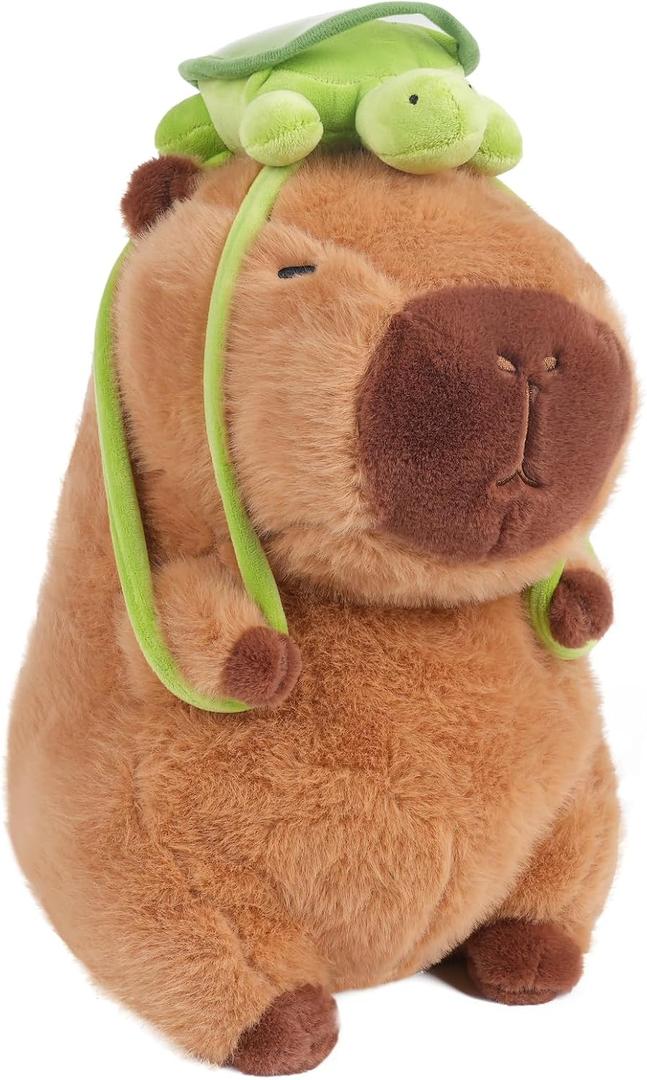 EASYLR 12inch Cute Capybara Plush with Turtle Backpack, Soft Capybara Plushie Toy Doll Pillow Birthday for Kids (with Bag)