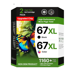 67XL Ink Cartridges Black/Color Combo Pack Replacement for HP Ink 67 67XL Printer Ink Works for HP DeskJet 4227e 2827e 2755e 2855e 2842e 2800 4155e 2755 2852e Envy 6055e 6000 6455e (1 Black, 1 Color)