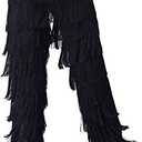 JEZISYMA Women's Tassels Fringe Dance Pants Ballroom Latin Tango Salsa Practice Performance Dancing Costume Pants S