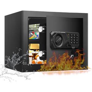 1.2 Cub Small Fireproof Safes for Home, Digital Home Safe Fireproof Waterproof with Programmable Keypad, Spare Keys and Removable Shelf, Fire Safe Box for Document Money Valuables