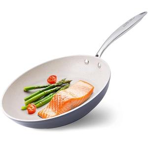 Mueller Frying Pan, Heavy Duty German Stone Coating Non Stick Frying Pans, No PFOA or APEO, Paella Pan, Dishwasher and Oven Safe, Even Heat Distribution, Cool Stainless Steel Handle, Light Grey