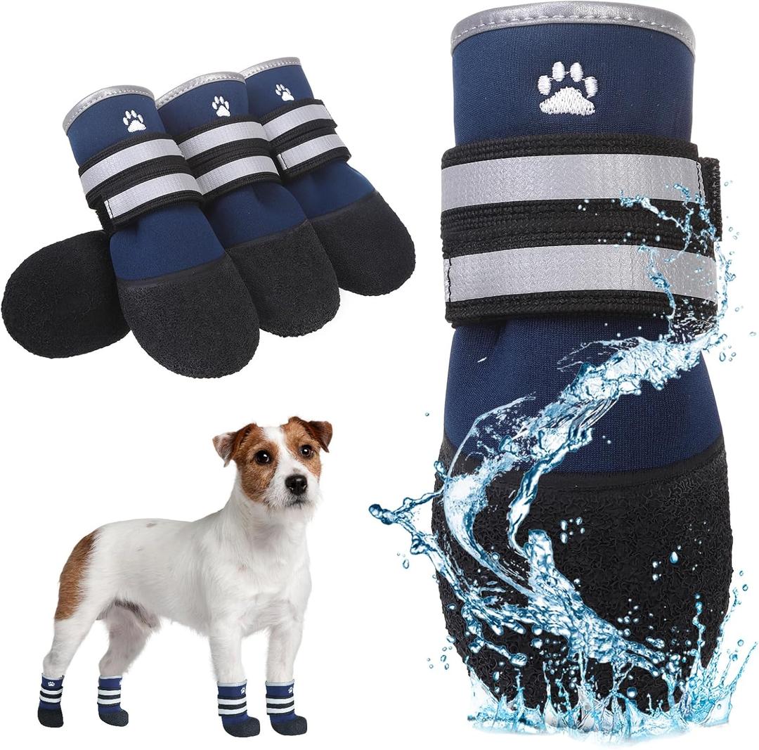 KOOLTAIL Dog Shoes for hot/Cold Pavement, Waterproof Dog Booties to Prevent Licking for Small Medium Size Dogs, Anti-Slip Dogs Boots & Paw Protectors Socks for Hardwood Floor, Navy S-M