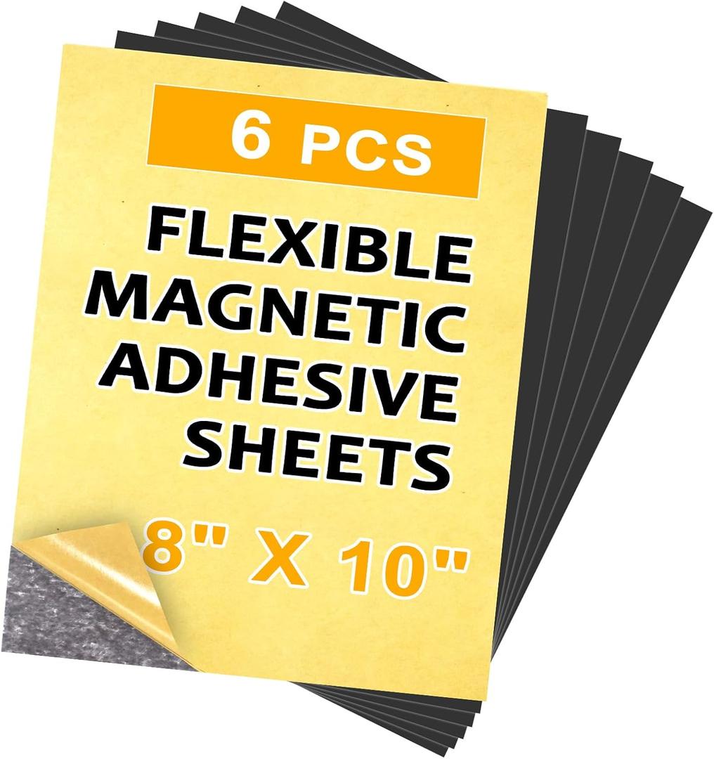 Cuttable Magnetic Sheets 6 Pack, Each 8" x 10", Stick Magnetic Paper with Adhesive Backing for Crafts, Paper Magnets and Stickers