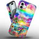 Compatible with iPhone 16 Case - Hybrid Heavy Duty 2 in 1 Full Body Rugged Shockproof Protection Glossy Case for iPhone 16 - Sea Turtle Sunflowers