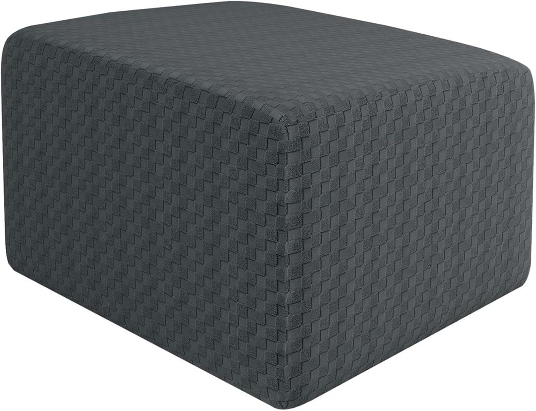 Stretch Footstool Slip Covers Rectangle, Large Ottoman Protector with Jacquard Pattern of Squares for Modern Home Decoration(Dark Gray,L)