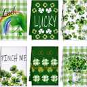 Honoson 6 Pcs St Patrick's Day Kitchen Towels St. Patrick's Day Dish Towels Shamrocks Gnomes Plaid Absorbent Bathroom Set Tea Cloth for Kitchen Home 16 x 24 Inches(Light Green,Vivid Style)