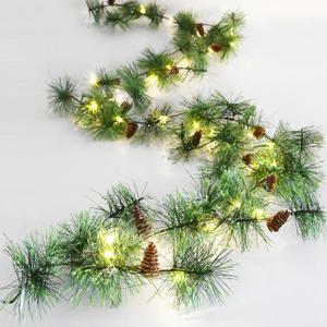 Christmas Garland with 30 LED Fairy Lights 6.56FT Battery Operated Smokey Pine Garlands with Pine Cones Artificial Greenery Garland Rustic Garland with Pinecones for Xmas Holiday Decorations