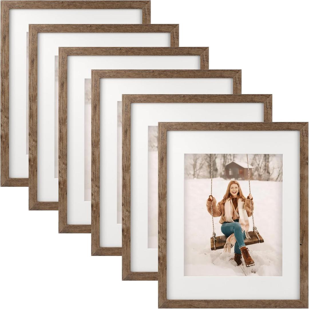TOFOREVO 11x14 Picture Frames Set of 6 Rustic Wood Grain Photo Frame for Gallery Wall Mounting