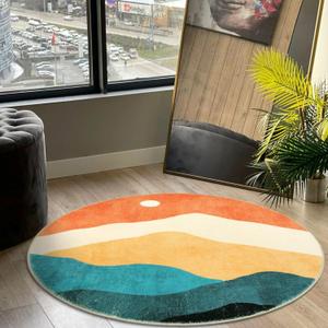 5 ft Abstract Round Rugs for Bedroom, Washable Non-Slip Circle Rug, Soft Colorful Low-Pile Floor Mat, Lightweight Indoor Throw Rugs for Living Room, Kidsroom, Entryway, Dining Room, Foyer