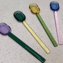 4PCS Glass Stirring Spoons Heat Resistant Mixing Rod Color Glass Spoon Dessert Ice Cream Salad Handled Spoon Coffee Soup Stirring Spoon Heat and Cold Resistance Spoon