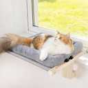 Cat Sill Window Perch - 100% Natural Pine Frame, Soft Rabbit Fur Cushion, Tool-Free Adjustment, Supports 40 lbs (Medium-Grey)