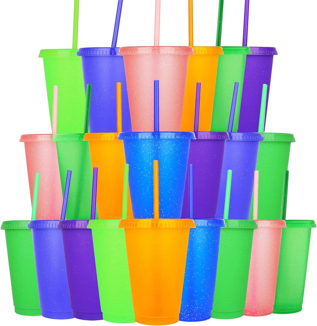 Suertestarry Tumbler with Straw and Lid,Water Bottle Iced Coffee Travel Mug Cup,Reusable Plastic Cups,Perfect for Parties,Birthdays,16oz-22 Pack (Beautiful)