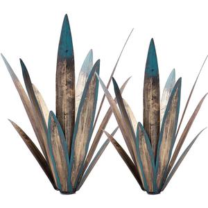 Metal Agave Plants, 2 Pack Big Tequila Rustic Sculpture, Rustic Metal Agave Plants Lawn Ornaments, for Yard Stakes, Garden Figurines, Outdoor Patio (2 PCS Colorful), Small