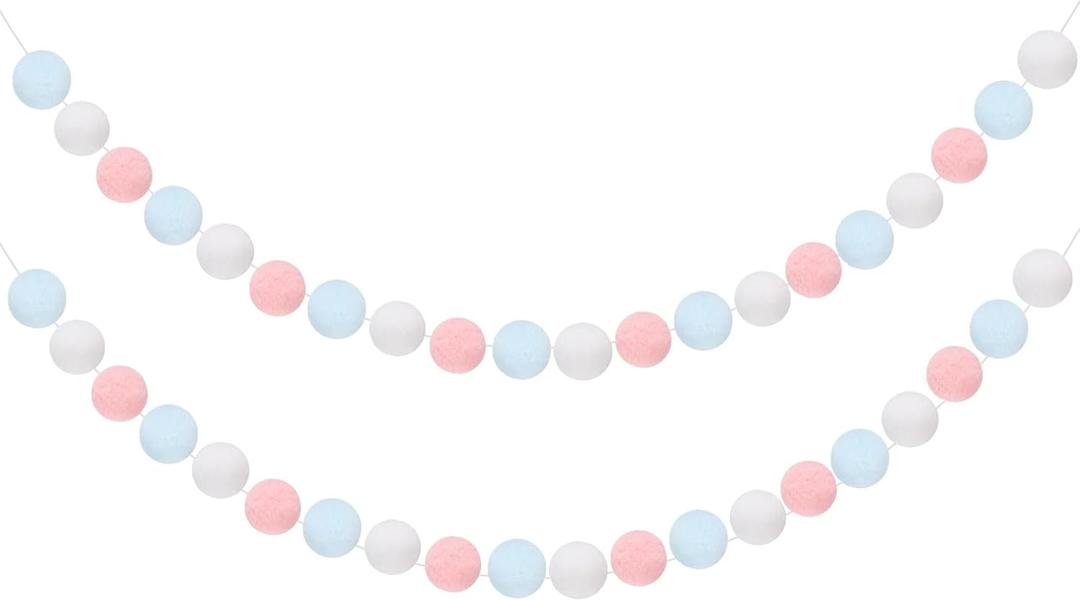 uxcell 2pcs Pom Pom Garland 6.6 ft 30 Balls Colorful Felt Ball Garland for Wall Christmas Tree Decor Birthday Banner Easter Party Decorations, Pink, Blue, White