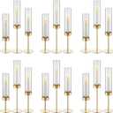 VEVOR Hurricane Candle Holders Set of 18, Gold Metal Stand with Clear Glass Cylinders, Elegant Tiered Centerpieces Wind Protection for Wedding, Table Centerpieces, Party, Home Decor, Modern Style