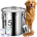 Newget Dog Food Storage Containers, Large Stainless Steel Pet Food Storage Containers 15 lb / 6.5 kg to Keep Fresh, Metal Airtight Cat Food Containers With Scoop and 2 Small Containers