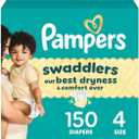 Pampers Swaddlers Diapers, Size 4 (15-34 lbs), 150 Count, Absorbent, Keeps Baby Dry and Comfortable, Skin Safe Disposable Baby Diaper (Packaging May Vary)