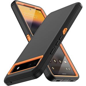 for Google Pixel 6A Case, with Built in Screen Protector Heavy Duty Drop Protection, Full Body Rugged Shockproof Dustproof Tough Protective Phone Cover for Google Pixel 6A Orange