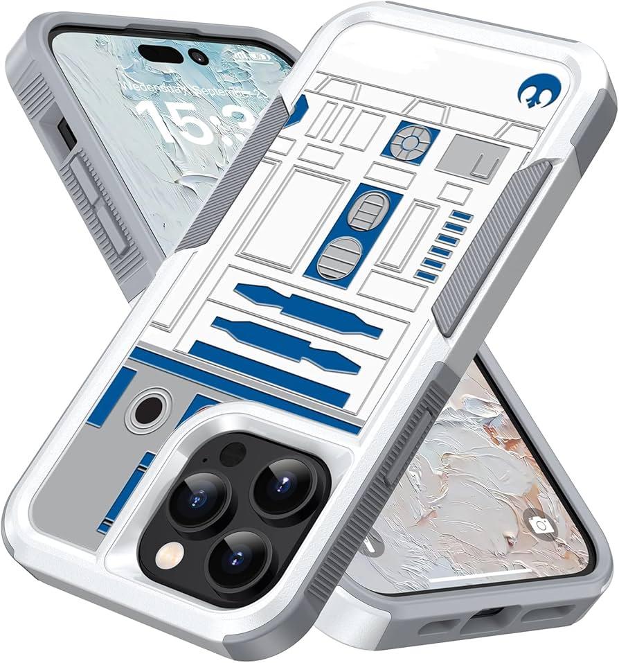 Candykisscase Phone Case for iPhone 15 Pro Max, R2D2 Astromech Droid Robot Pattern Shock-Absorption Hard PC and Inner Silicone Hybrid Dual Layer Armor Defender Case for iPhone 15 Pro Max