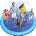 Peteast Anti-Slip Splash Pad for Kids and Dogs - 86in 0.58mm Thicken Sprinkler Dog Pool for Summer Outdoor Water Toys - Fun Backyard Play Mat for Children and Pets