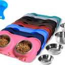 Hubulk Pet Dog Bowls 2 Stainless Steel Dog Bowl with No Spill Non-Skid Silicone Mat + Pet Food Scoop Water and Food Feeder Bowls for Feeding Small Dogs Cats Puppies (S, Pink)