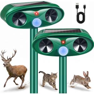2Pack Upgraded Ultrasonic Deer Repellent for Plants Solar Animal Repellent Outdoor with Motion Sensor for Rabbit Cat Deterrent Raccoon Squirrel Fortress Pro Keep Pests Out of Yard Farm