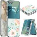 for Samsung Z Flip 7 Case Silicone Flowers Slim Transparent for Women Girls Soft TPU Shockproof Cover for Samsung Galaxy Z Flip 7 5G Phone Case Crystal Clear Case (F)