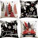 Artscope Christmas Throw Pillow Covers 18x18 Inch Set of 4, Let It Snow Snowflakes Truck Winter Christmas Decoration Pillow Cases for Home Sofa Couch Decor-Black